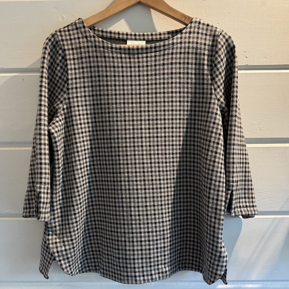 J. JILL Ponte Stretch Houndstooth Boatneck Top Size Medium Petite
